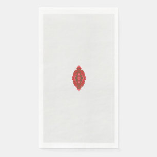 a red and brown design on a white background napkin