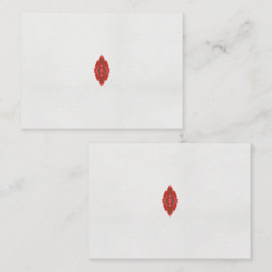 a red and brown design on a white background place card