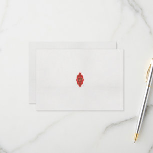 a red and brown design on a white background RSVP card