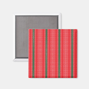a red and green striped background magnet