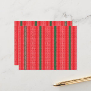 a red and green striped background postcard