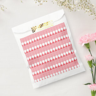 A red and pink geometric pattern featuring interlo favour bags