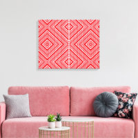 a red and white background with a diamond pattern
