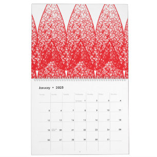 a red and white background with a lot of dots calendar