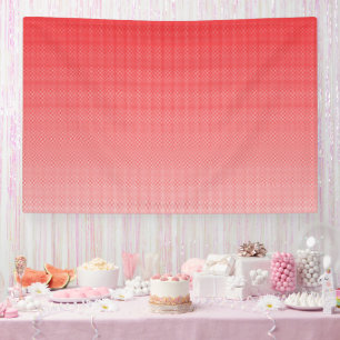 a red and white background with small squares banner