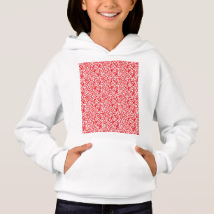 a red and white background with small white dots