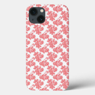 a red and white flower pattern on a white backgrou iPhone 13 case