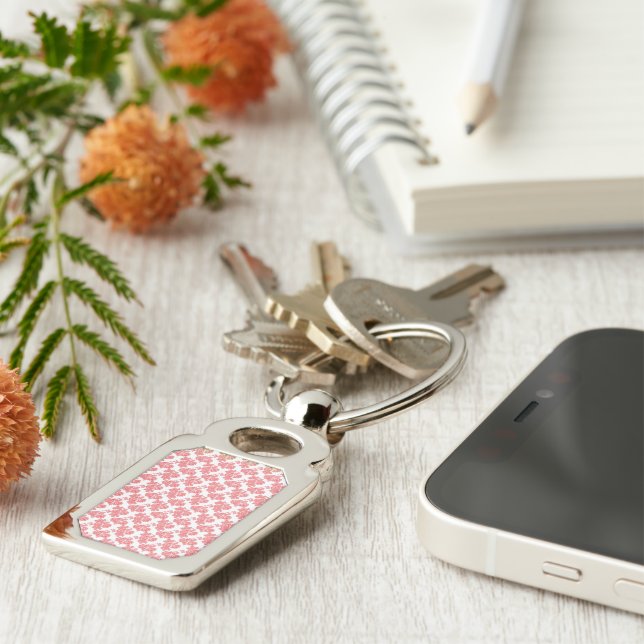 A Red and White Flower Pattern on a White Backgrou Key Ring (Side)