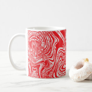 a red and white image of a pattern on a white back coffee mug