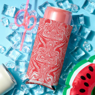 a red and white image of a pattern on a white back seltzer can cooler