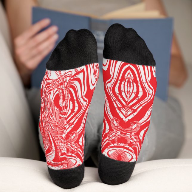 a red and white image of a pattern on a white back socks (Bottom)