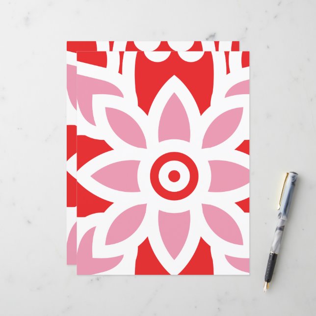 a red and white pattern with a flower on it (Front/Back In Situ)