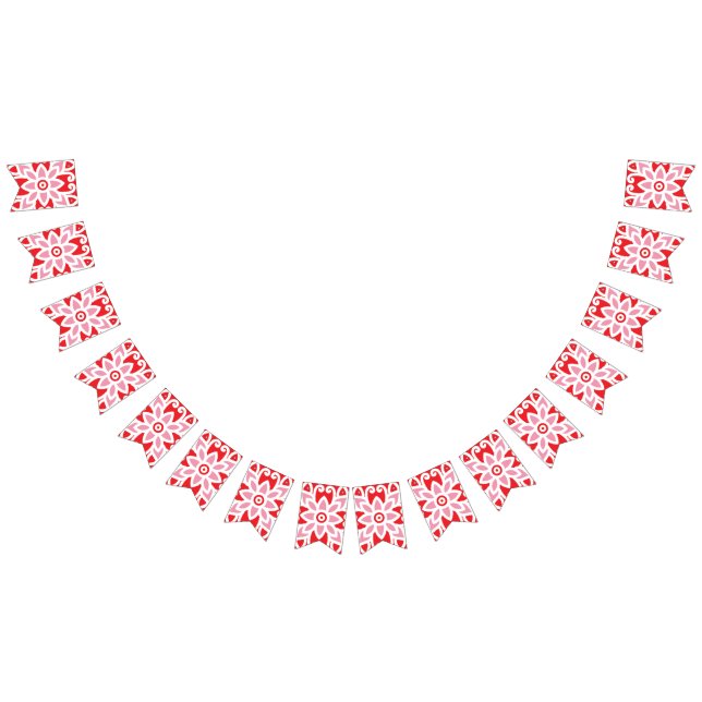 a red and white pattern with a flower on it bunting  (All)