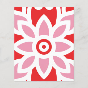 a red and white pattern with a flower on it flyer