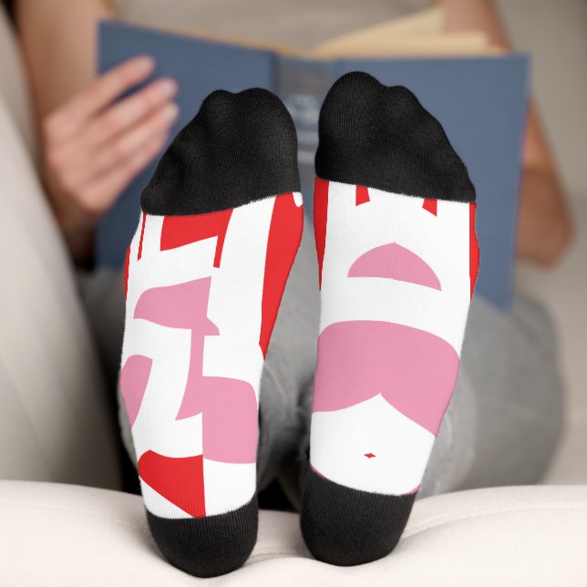 a red and white pattern with a flower on it socks (Bottom)