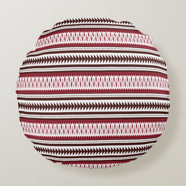 a red and white striped pattern round cushion (Front)