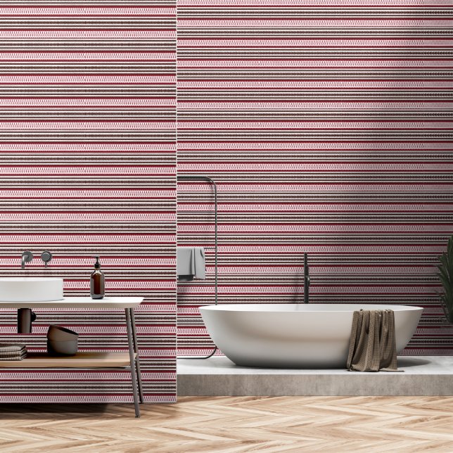 a red and white striped pattern wallpaper (Bathroom)
