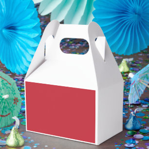 a red background with a favour box