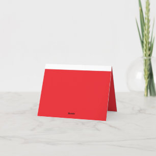 a red background with a white border thank you card