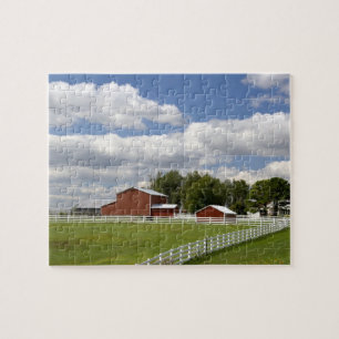 A red barn and farm at Pamona, Kansas. Jigsaw Puzzle