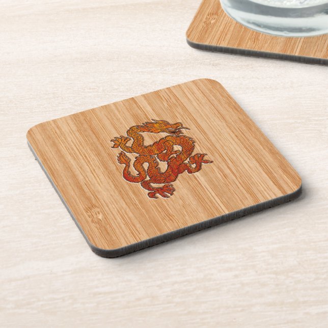 A red Dragon on Bamboo like Coaster (Left Side)