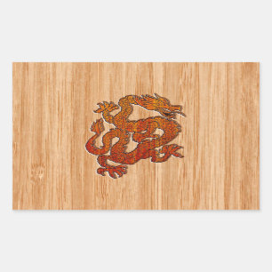 A red Dragon on Bamboo like Rectangular Sticker