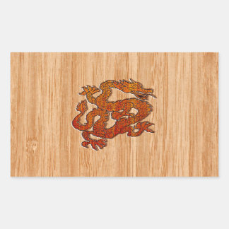 A red Dragon on Bamboo like Rectangular Sticker