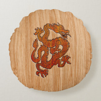 A red Dragon on Bamboo like Round Cushion