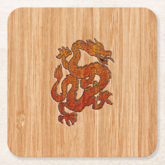 A red Dragon on Bamboo like Square Paper Coaster