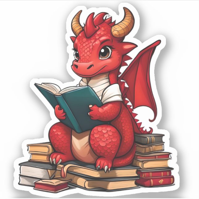 A Red Dragon Reading Stickers (Front)