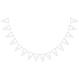 A red floral design prominently displayed on a whi bunting 