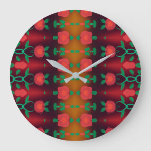 A Red  Floral Designed Clock With Black