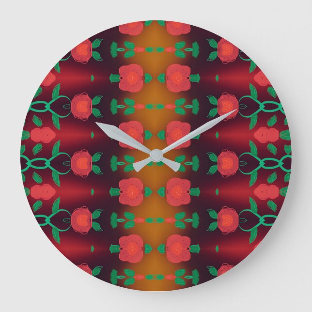 A Red  Floral Designed Clock With Black (Front)