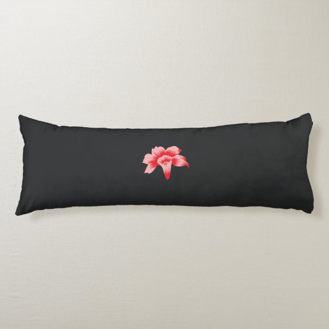 a red flower on a black background body cushion (Front)