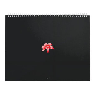 a red flower on a black background calendar