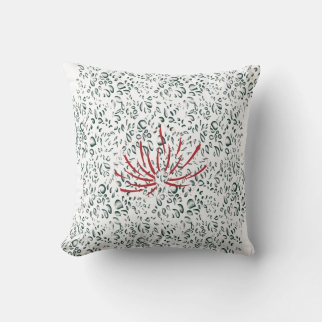 a red flower on a black background cushion (Front)
