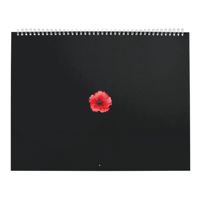 a red flower with a black centre on a black backgr calendar (Cover)