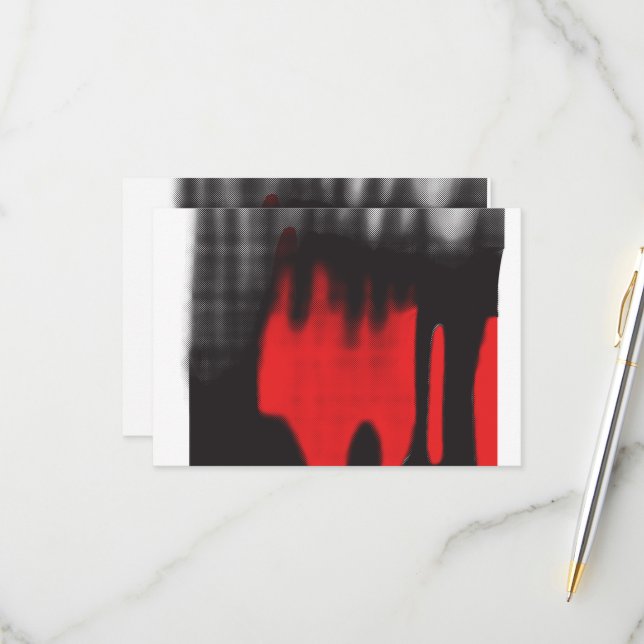 A red graphic design featuring bold geometric shap RSVP card (Front/Back In Situ)