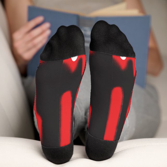 A red graphic design featuring bold geometric shap socks (Bottom)