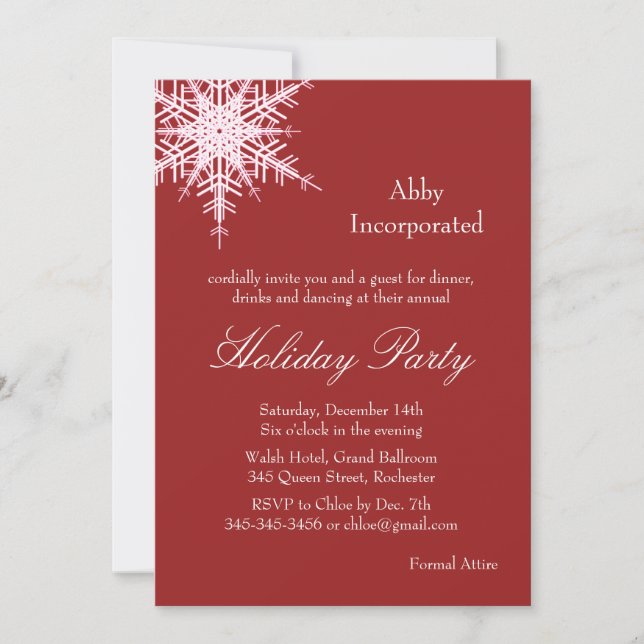 A Red Holiday Offset Snowflake Invitation (Front)