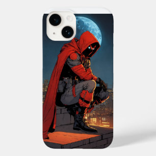A red hooded figure crouches low on a moonlit roof Case-Mate iPhone 14 case