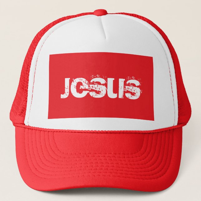 a Red Jesus Trucker Hat (Front)