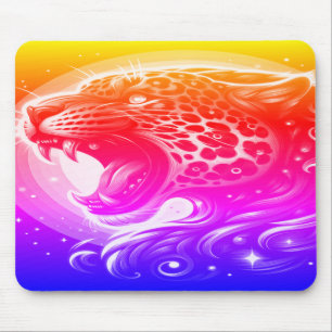 A Red Pink Blue Yellow + Purple Spotted Leopard Mouse Pad