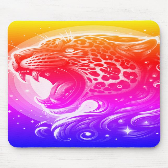 A Red Pink Blue Yellow + Purple Spotted Leopard Mouse Pad (Front)