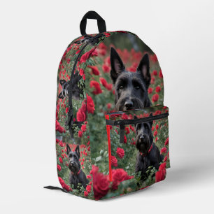 "A Red Rose for the Black Scottish Terrier" Printed Backpack