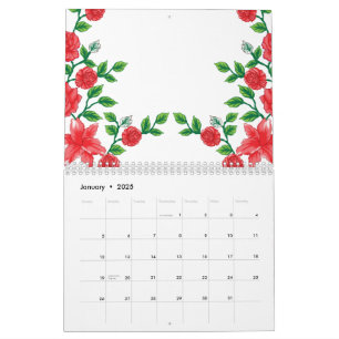 A red rose with detailed petals, depicted in a cli calendar