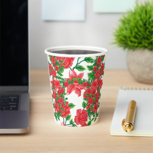 A red rose with detailed petals, depicted in a cli paper cups