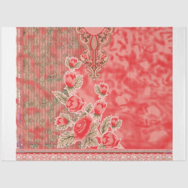 a red scarf with flowers on it tissue paper (Front)