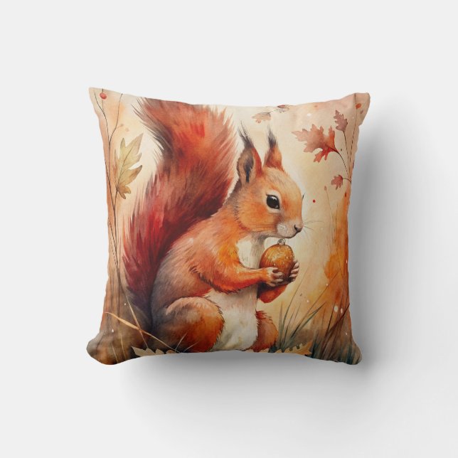 A Red Squirrel eating a nut Cushion (Front)