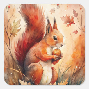 A Red Squirrel eating a nut Square Sticker